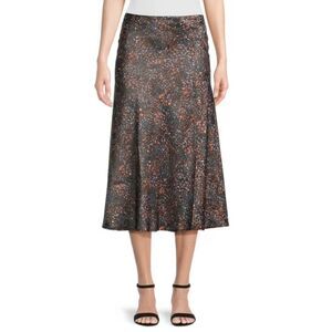 Time and Tru Abstract Red/Blue Spackled Satin Midi Skirt‎ Women’s Medium